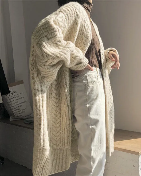 Heidi-Mode | Einfach dicker Strick langer Cardigan
