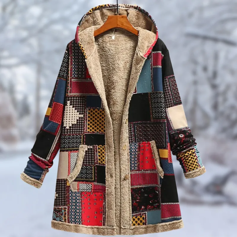 HeidiMode | Stylischer Wintermantel Mit Kapuze Und Print