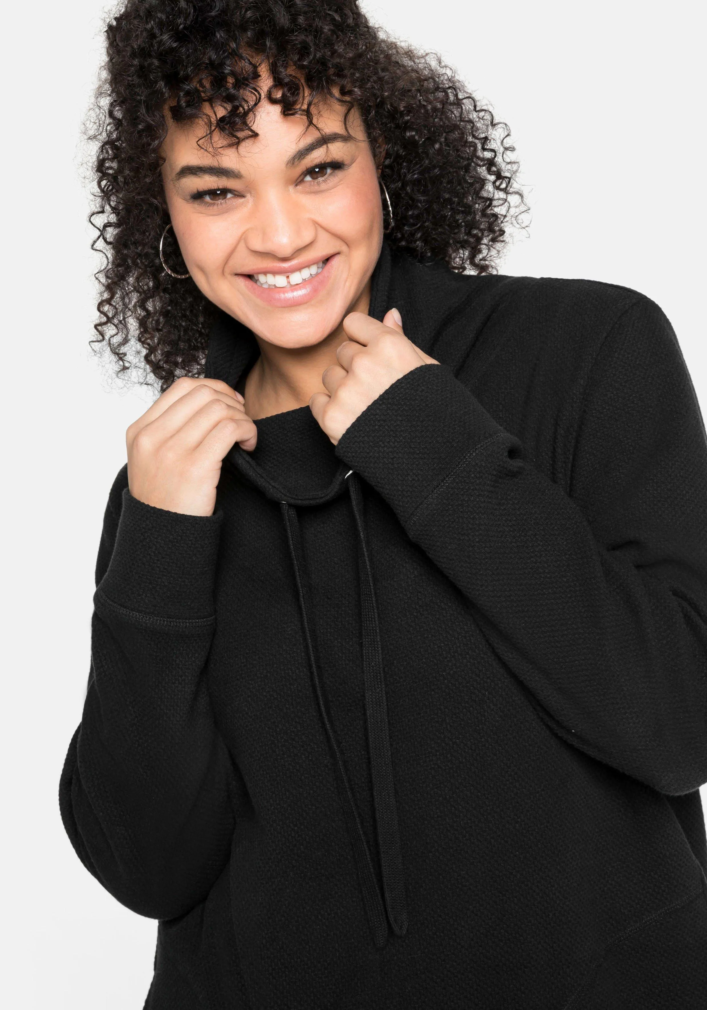 Sweatshirt mit Stehkragen, in Waffelpiqué-Optik